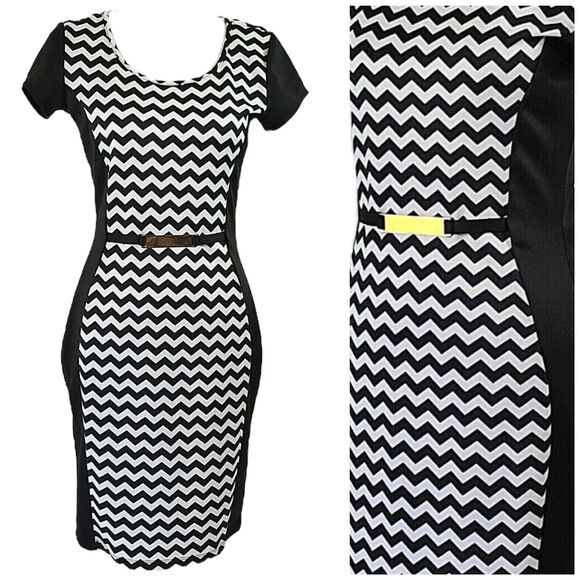 Andrea Missy Dress Womens Small Black Chevron Colorblock Work Office Corpcore - Picture 1 of 11